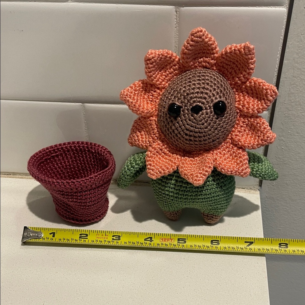 Flower Child Sunflower Bear Hand Crafted Figure and Pot Amigurumi Crochet Decor - Picture 13 of 13